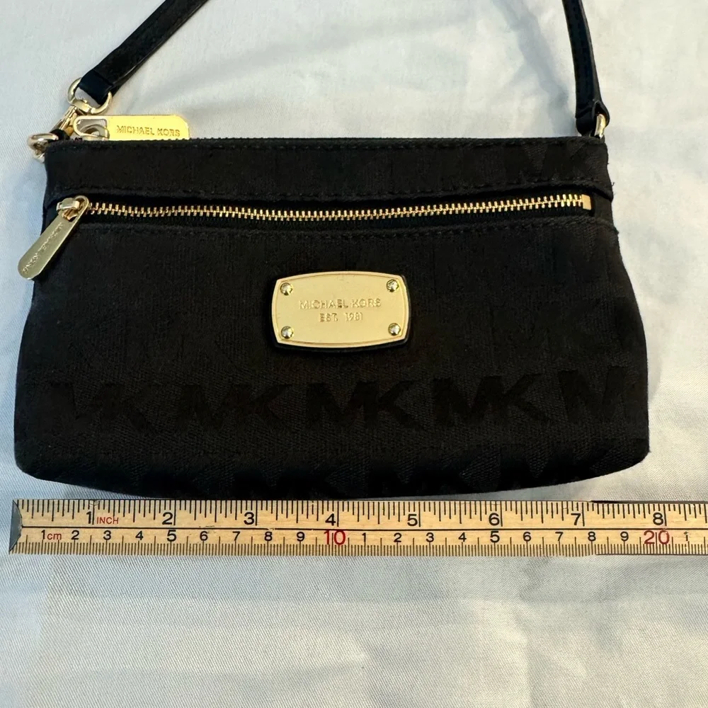 Michael Kors Jet Set Black Logo Canvas Wristlet Small